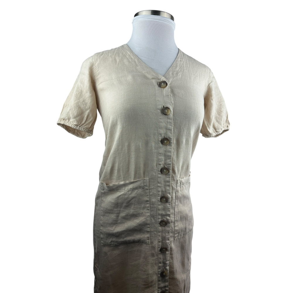 NWT Lou & Grey 100% Linen Dress Midi Maxi SS Tan Beige Button Front Size XXS - Picture 4 of 11